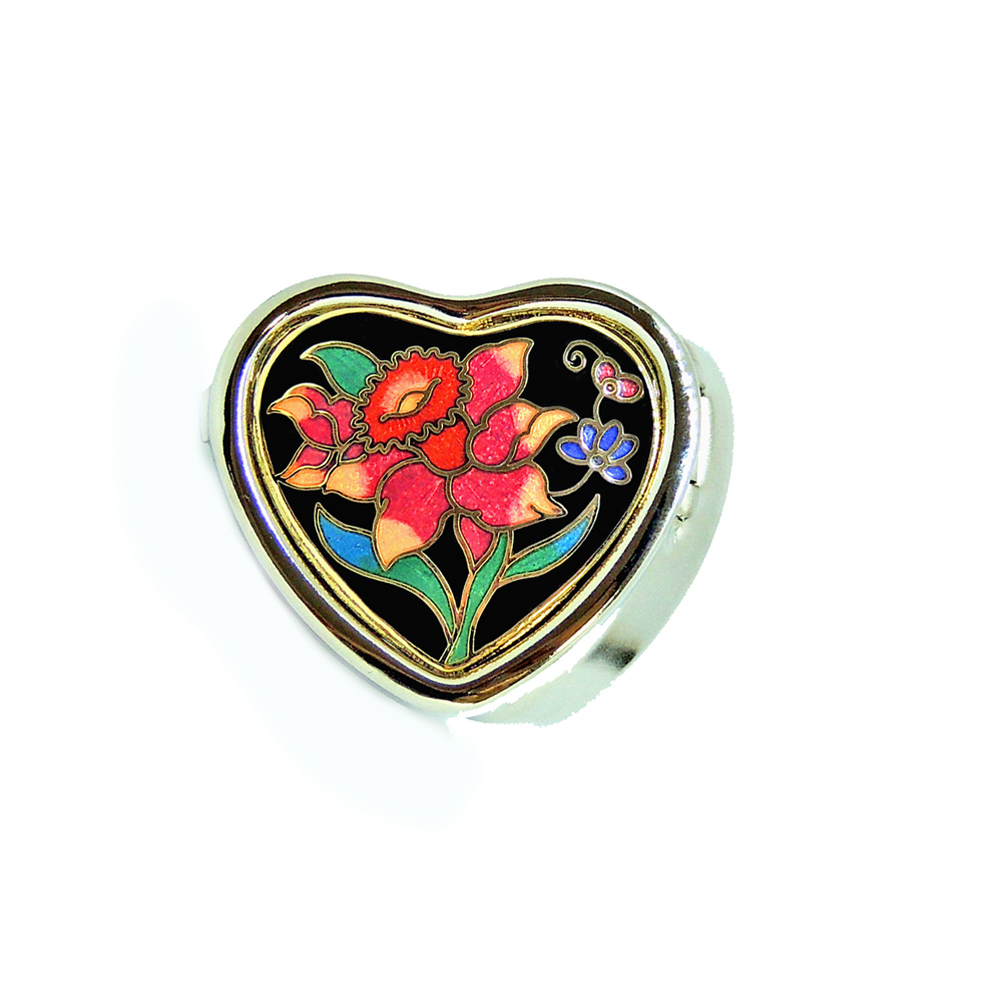 small heart-shaped enamel pill box